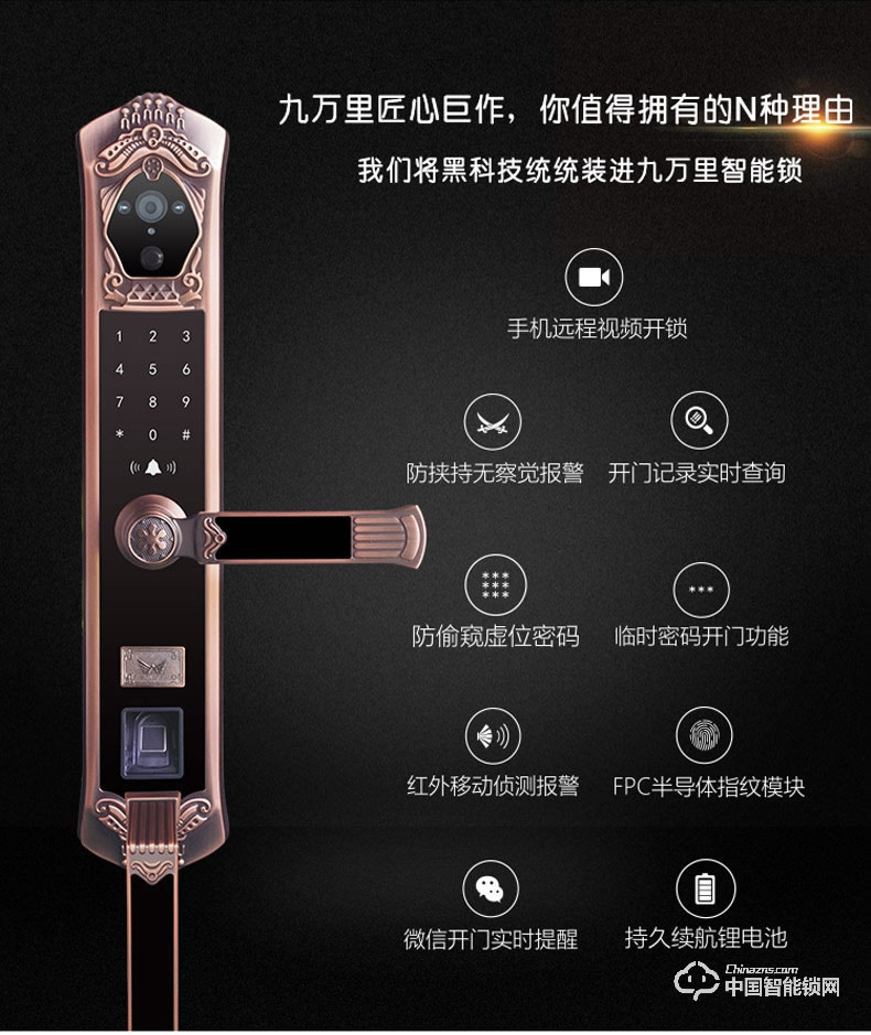 九万里智能锁C900 欧式古典别墅大门锁指纹密码锁