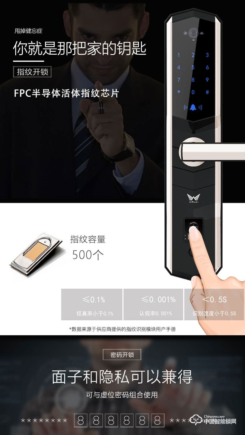 九万里智能锁W100S 指纹锁家用防盗门远程遥控密码锁