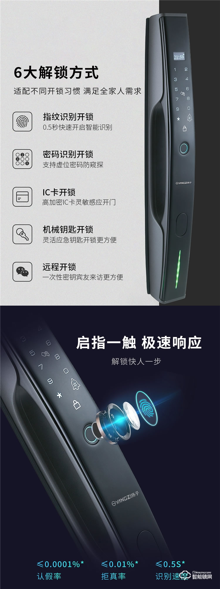 扬子智能锁 T02家用门锁防盗门电子锁