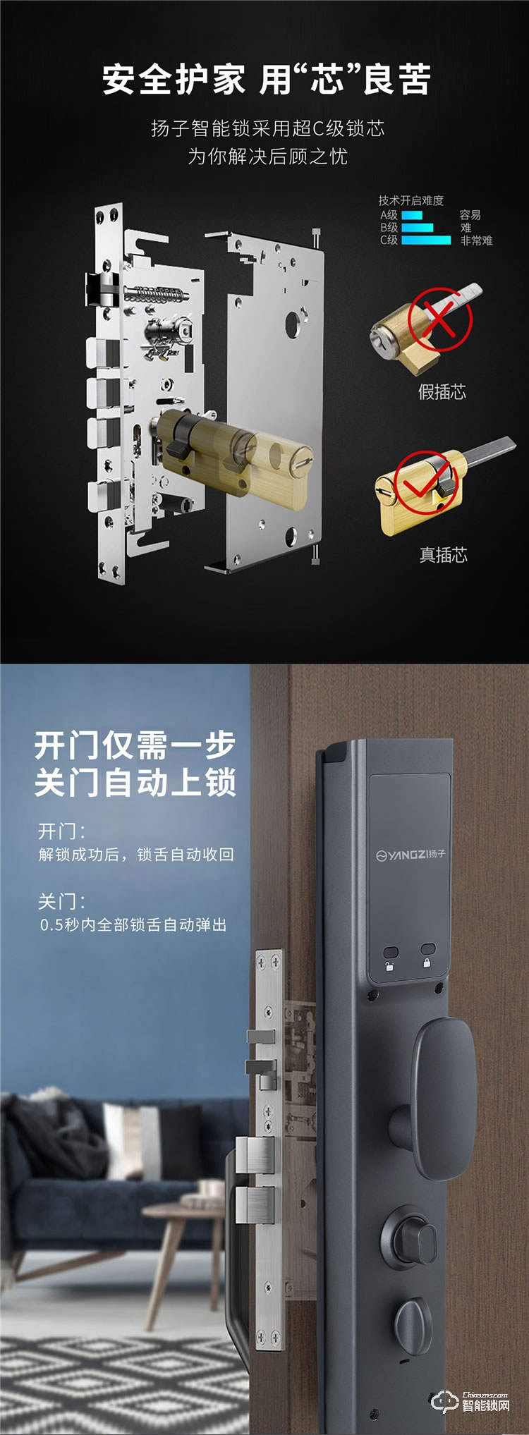 扬子智能锁 T02家用门锁防盗门电子锁