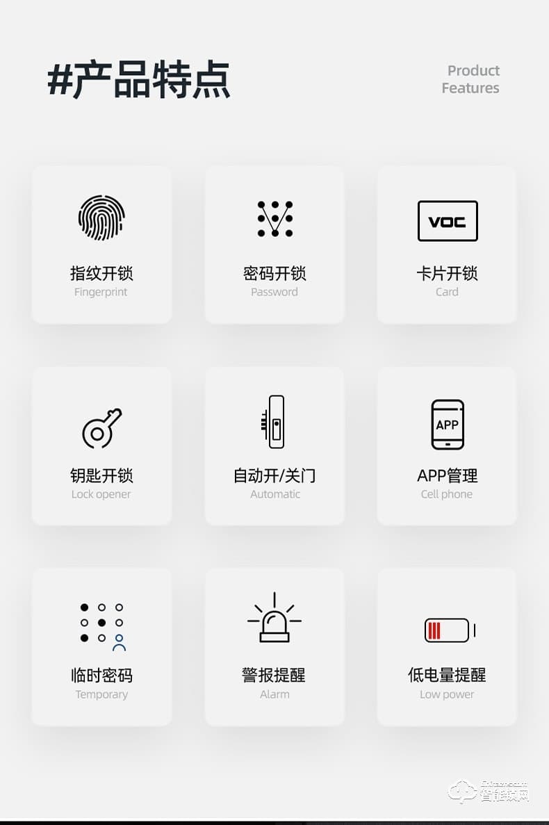 VOC智能锁 T8推拉式家用防盗门智能锁