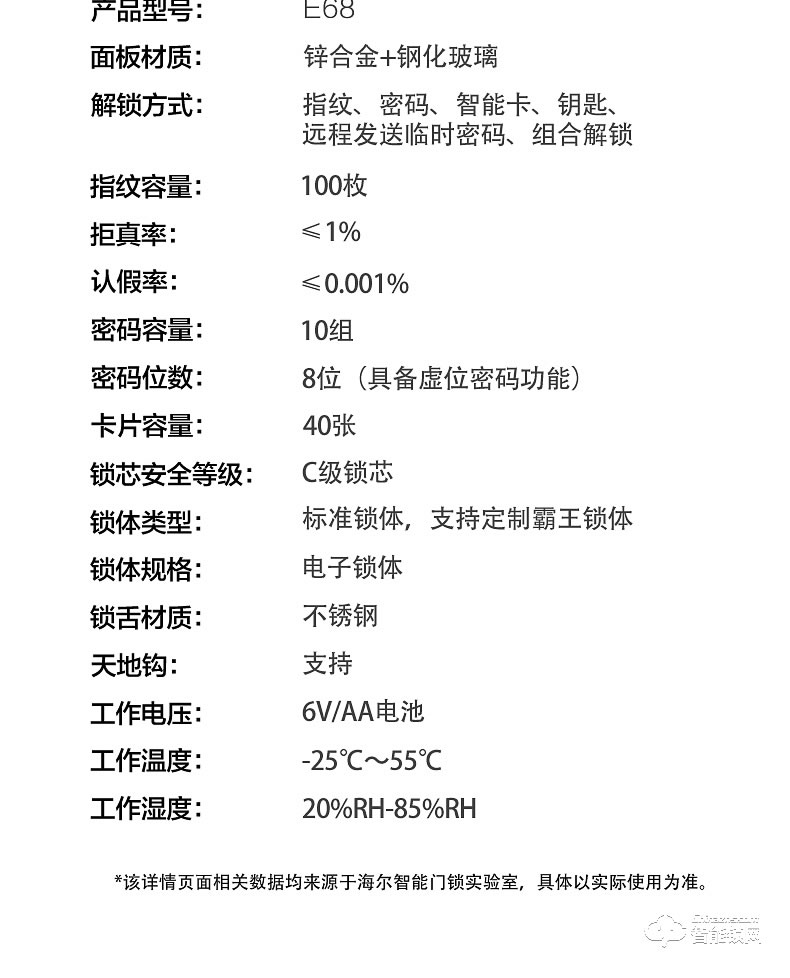 海尔智能锁 E68家用防盗门大门电子锁